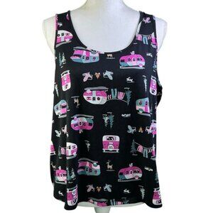 Joyspun Happy Camper Womens Tank Top Black Pink Graphic Plus 16/18 XL